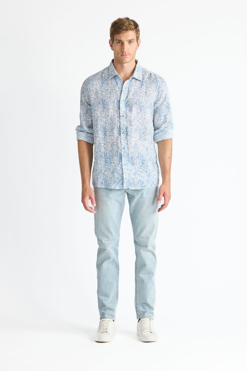 Raffi Floral Print Pure Linen LS Shirt