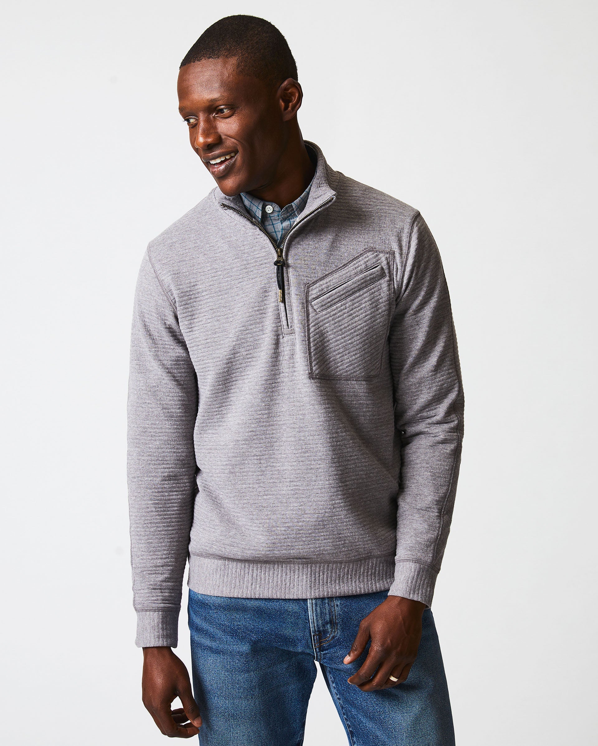 Billy Reid Quilted Quarter Zip Mock Neck Sweater Seattle Thread