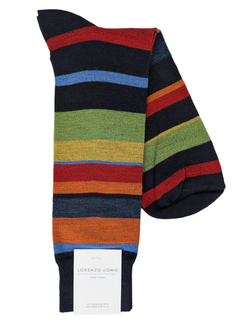 Lorenzo Uomo Thin Multi Stripe Merino Wool Blend Socks