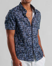 Stone Rose Floral Print Pattern SS Woven Shirt