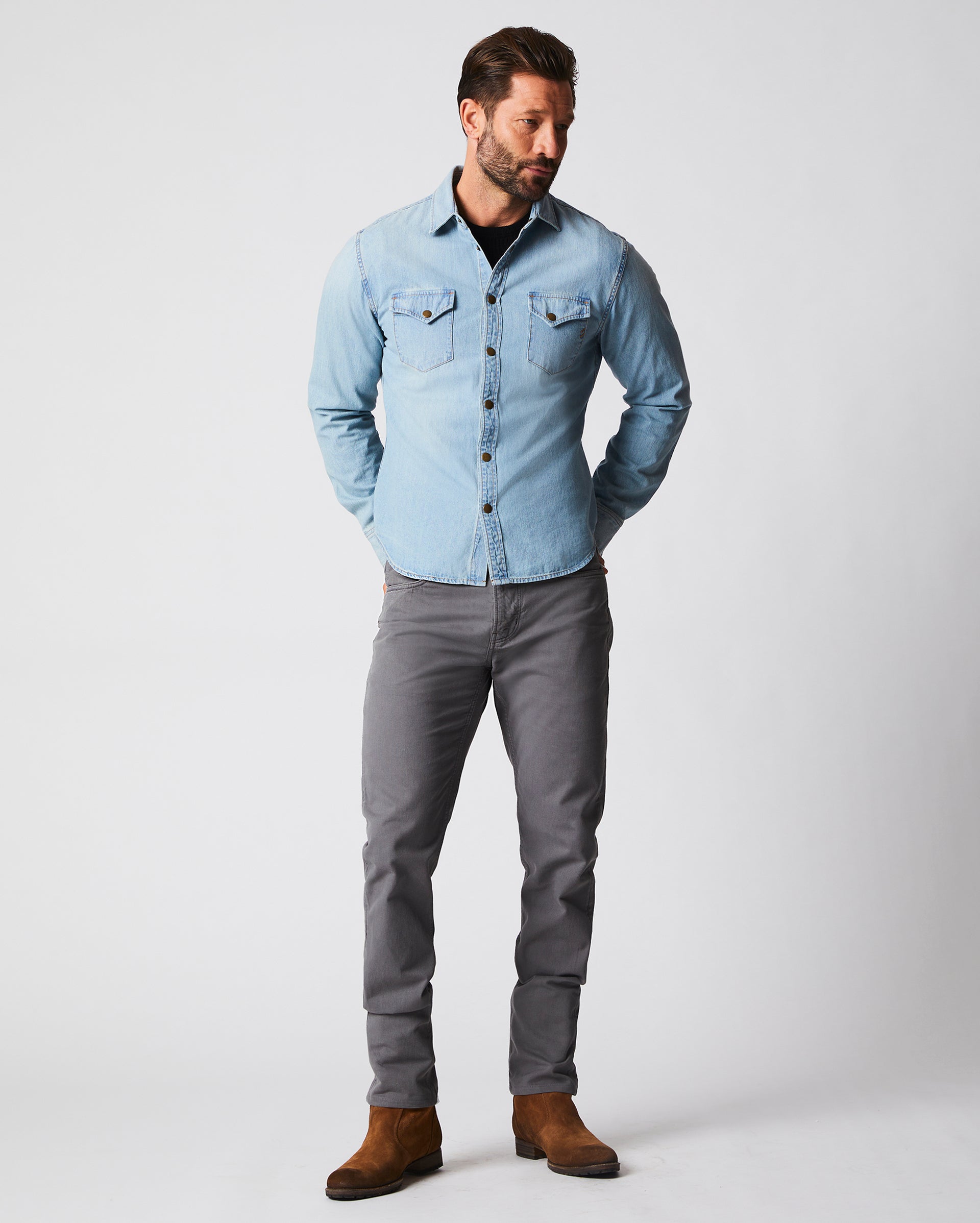 Wearjump - What pants go with a denim shirt men? Ideally you want different  shades of denim on top and bottom. That means black jeans and dark blue  denim shirt, white jeans